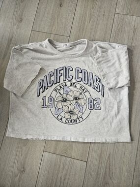 Ardene Heather Grey Graphic Crop Top Tee Pacific Coast Playa Del Ray Size S